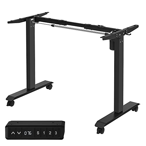 Height-adjustable electric desk, table frame, desk stand, without table top, with hook, infinitely adjustable, memory function, steel, black