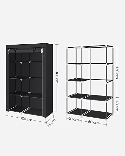 Fabric Wardrobe, Clothes Storage Organiser, 6 Shelves, 1 Hanging Rail, Non-Woven Fabric, Metal Frame, 45 x 105 x 168 cm, for Bedroom, Dressing Room, Black