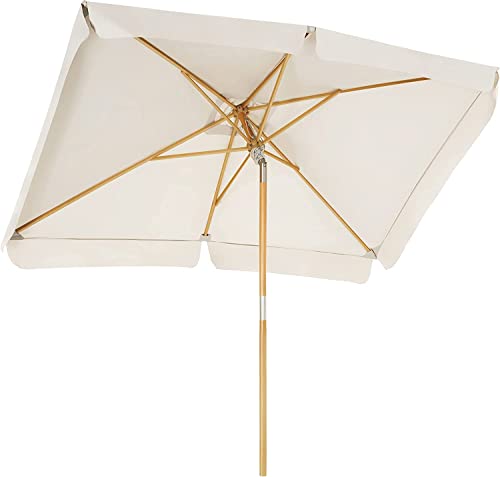 Balcony Umbrella, 3 x 2 m Rectangular Garden Parasol, Sun Protection, Wooden Pole and Ribs, Tilt Mechanism, Base Not Included, for Patio Outdoor Garden Terrace, Beige