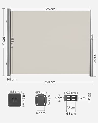 1.6 x 3.5 m (H x L), Side Awning for Balcony, Patio, Terrace, and Garden, with Floor Mounting, Privacy Protection, Sun Shade, Side Blind, Beige