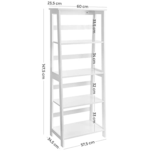 Ladder Shelf, 4-Tier Bookcase, Multifunctional Storage Shelf for Living Room, Wooden Stand for Sunroom, White