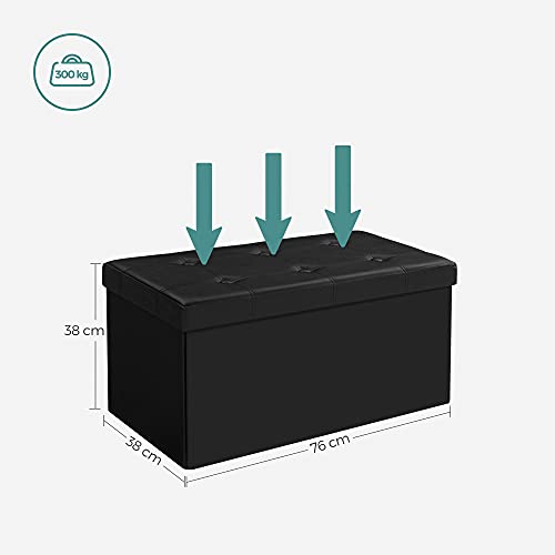 Folding Pouffe/Ottoman With 80 Litre Container and Soft Seat for 2 - 3 People 300 Kg maximum Load Black