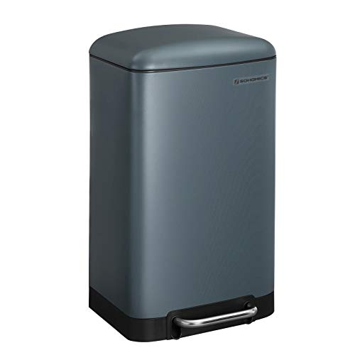 Rubbish Bin, 30 L Kitchen Bin, Steel Pedal Bin with Inner Bucket and Lid, Soft Closure, Odour Seal for Kitchen, Living Room, Smoky Grey