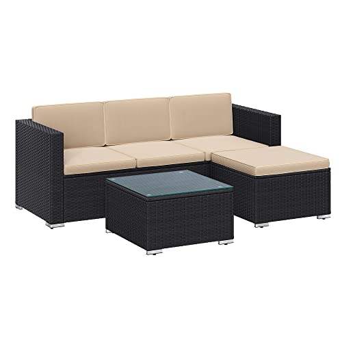 Balcony Furniture Garden Furniture Set PE Polyrattan Lounge Set with Cushions and Glass Table Patio Furniture Corner Sofa Outdoor for Patio Balcony Garden Black Taupe