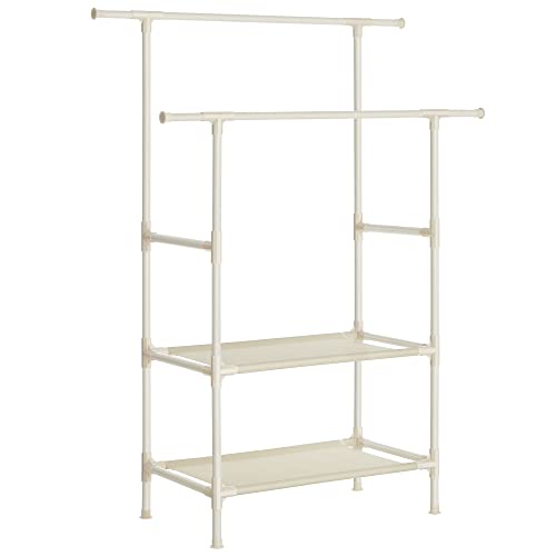 Clothes Rack, Metal Clothing Stand with 2 Hanging Rails and 2 Storage Shelves, Max. Load 70 kg, Easy Assembly, White