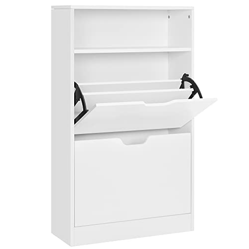 V1 Shoe Cabinet with 2 Compartments for Hallway, Living Room, Bedroom, 60 x 24 x 102 cm, White