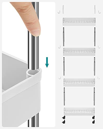 Storage Trolley, Slim Trolley, 4-Tier Kitchen Storage Trolley, Narrow Gap Bathroom Trolley with Wheels and Handles, 40 x 13 x 93 cm, White