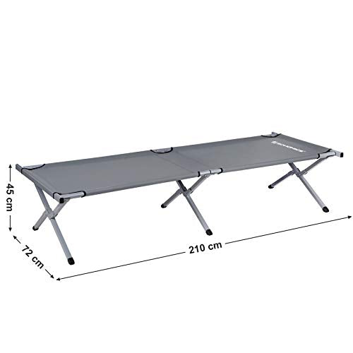 Folding Camping Bed, Sturdy Camp Cot, Portable Bed, 210 x 72 x 45 cm, 260 kg Max. Static Load Capacity, Travel Outdoor, Grey