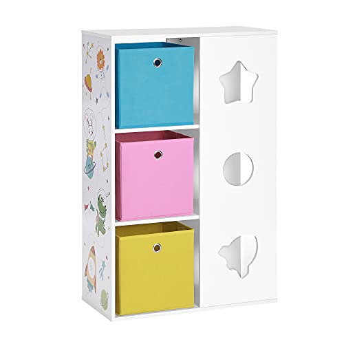 Toy and Book Organiser for Kids, Multi-Functional Storage Unit with Boxes, Shelves, Storage Rack for Children’s Room, Playroom, White, Blue, Pink, and Yellow