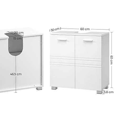 Under Sink Storage Cabinet, Bathroom Vanity Basin Cabinet with 2 Doors, Adjustable Shelf, Bottom Feet, 60 x 30 x 63 cm, White