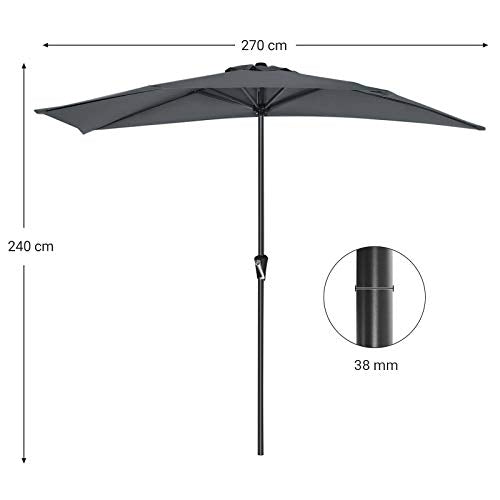 Parasol Umbrella, Dia. 2.7 m Sun Shade, Semicircular Polyester Canopy, Crank Mechanism, Sunshade with UPF 50+ Protection, Base Not Included, Outdoor Garden Terrace Patio, Smoky Grey