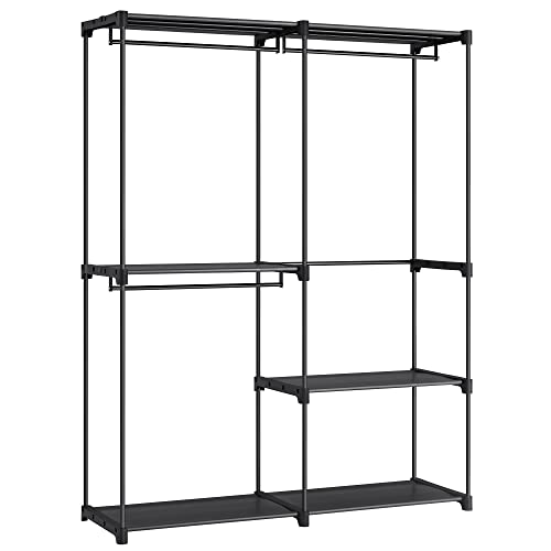 Clothes Wardrobe, Portable Closet, Clothes Garment Rack, 43 x 138 x 182 cm, 3 Hanging Rods and Shelves, Large Capacity for Bedroom, Living Room, Laundry Room, Black