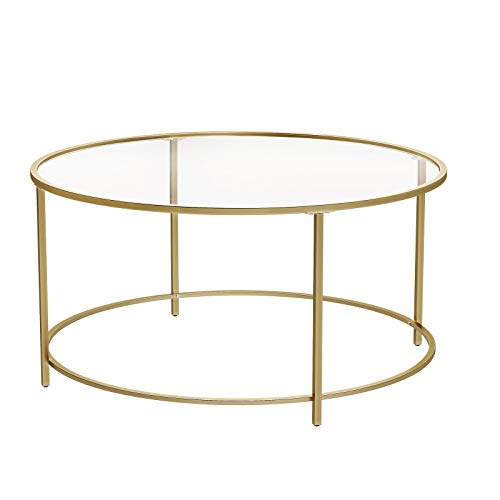 Round Coffee Table, Glass Table with Steel Frame, Living Room Table, Sofa Table, Tempered Glass, Gold