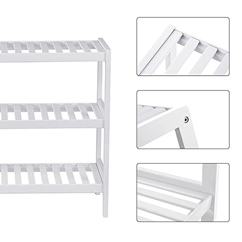 Bamboo Shoe Rack, 3-Tier Storage Shelf, 70 x 26 x 55 cm (W x D x H), ideal for Hallway, Bathroom, Living Room and Corridor, White