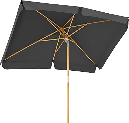 Balcony Umbrella, 3 x 2 m Rectangular Garden Parasol, Sun Protection, Wooden Pole and Ribs, Tilt Mechanism, Base Not Included, for Patio Outdoor Garden Terrace, Grey