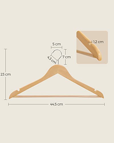 Wooden Hangers, 30 Pieces, Rack with Shoulder Grooves, Non Slip Trouser Bar and 360° Swivel Hook, for Complete Shirts Coats, Natural , Standard, Maple Wood, Metal