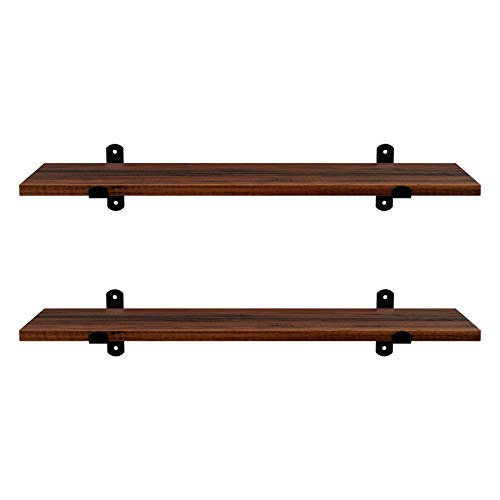 Wall Shelves Set of 2, 60 x 20 x 7 cm, Floating Shelves, Decorative Shelves, Retro Style, for Bedroom Living Room Kitchen Hallway, Max Capacity 15 kg for Each, MDF Brown and Black