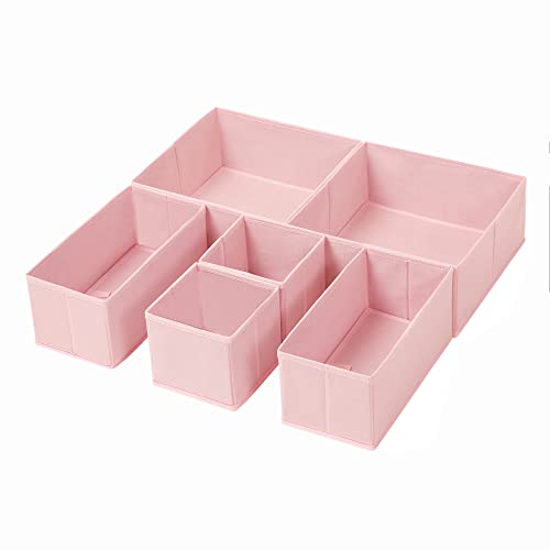 Drawer Organisers, Dresser Dividers, Set of 6, Foldable Fabric Storage Boxes for Socks, Underwear, Bras, Ties, Scarves, Pink