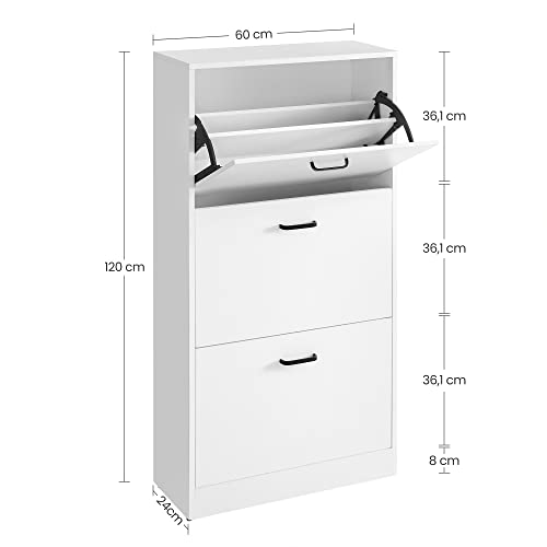 Shoe Cabinet with 3 Drawers Shoe Rack Shoe Cabinet with 3 Compartments Adjustable for Hallway Living Room Bedroom 60 x 24 x 120 cm (L x W x H), White V1