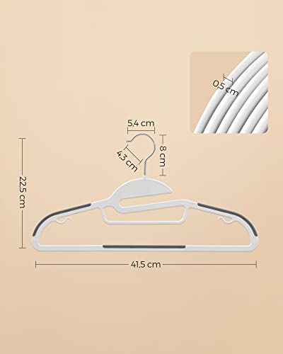 Set of 50 Plastic Hangers, Coat Hangers with U-Shaped Opening, Non-Slip, Space-Saving, 0.5 cm Thick, 41.5 cm Long, 360° Swivel Hook, White and Dark Grey