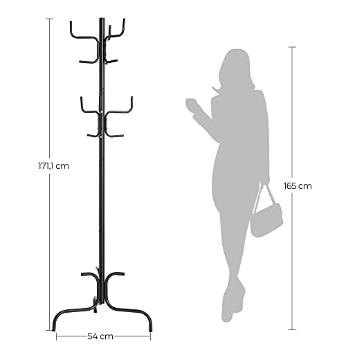 Coat Rack, Freestanding Metal Coat Tree with 6 Hooks, for Coats, Hats, Bags, 54 x 54 x 171.1 cm, Black