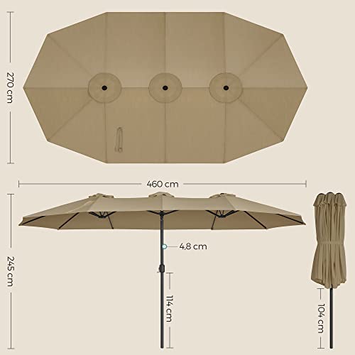 Double-Sided Parasol Umbrella 4.6 x 2.7 m, Extra Large Garden patio Parasol, Twin Sun Shade Canopy, UPF 50+ Protection, Crank, For Market Outdoor Garden Terrace, No Base, Taupe