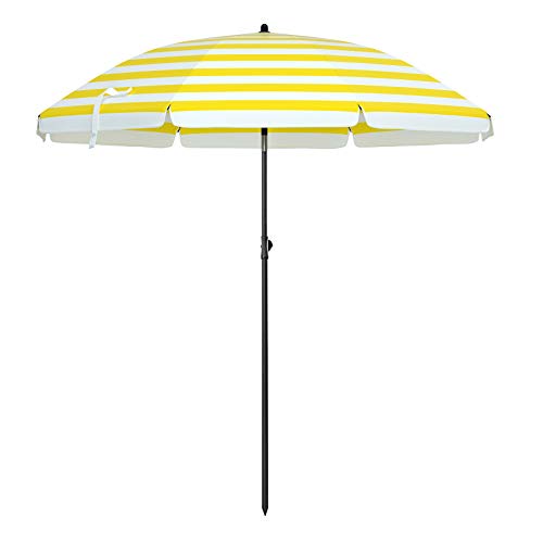 1.6 m Parasol, Beach Umbrella, Sun Protection with UPF 50+, Portable Octagonal Canopy, Tilt Mechanism, Air Vent, Carry Bag, for Beach, Gardens, Balcony, Pool, Yellow and White Stripes