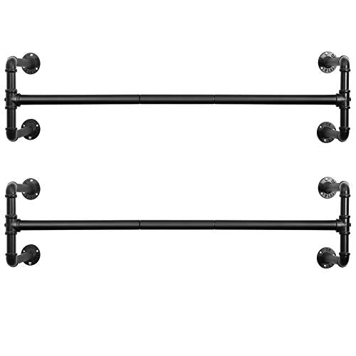 Wall-Mounted Clothes Rack, Set of 2, Industrial Pipe Clothes Hanging Bar, Space-Saving, 110 x 30 x 29.3 cm, Each Holds up to 60 kg, for Small Space, Black