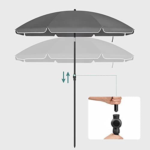 2 m Parasol, Beach Umbrella, UPF 50+, Sun Protection, Portable Octagonal Polyester Canopy, Fibreglass Ribs, Tilt Mechanism, Carry Bag, for Beach Garden Balcony Pool, Grey