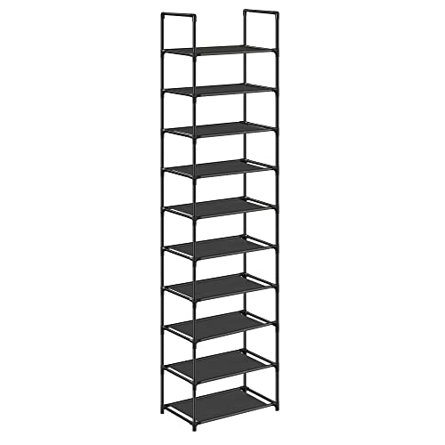 10-Tier Shoe Rack, Shoe Stand, Space-Saving Shoe Storage, 45 x 28 x 173 cm, Metal Frame, Non-Woven Fabric Shelves, for Hallway, Bedroom, Black