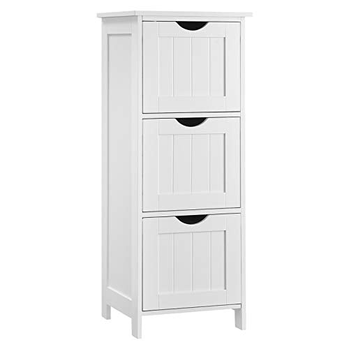 Bathroom Floor Storage Cabinet, Slim Storage Unit 3 Drawers, 32 x 30 x 81 cm, for Bathroom, Living Room, Bedroom, Kitchen, Nordic Scandinavian Style, Matte White