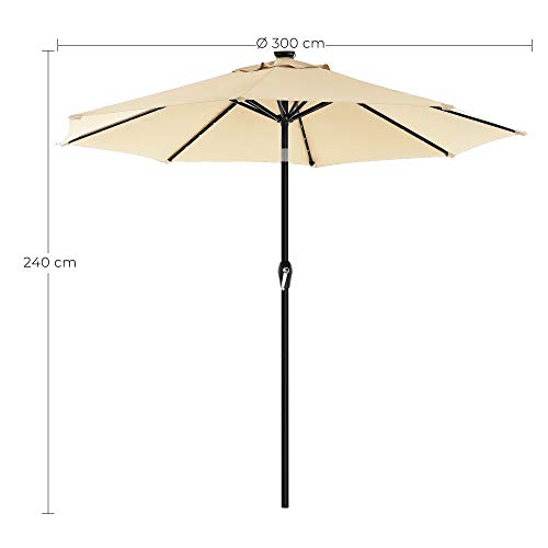 3 m Garden Parasol Umbrella with Solar-Powered LED Lights, Sunshade with UPF 50+ Protection, Tilting, Crank Handle for Opening Closing, Base Not Included, Beige