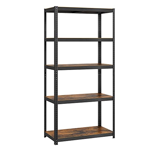 Shelving Unit, 40 x 90 x 180 cm, 875 kg Load Capacity (175 kg per Shelf), Industrial, Adjustable Storage Shelves, for Living Room, Kitchen, Garage, Rustic Brown and Black