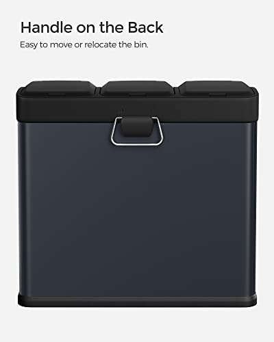 Recycling Bin, 3-in-1 Pedal Bin, 24-Litre Metal Rubbish Bin, Waste Separation System Dustbin for Kitchen, Easy to Clean, Steel, Grey