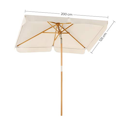 Balcony Umbrella, 2 x 1.25 m Rectangular Garden Parasol, Sun Protection, Wooden Pole and Ribs, Tilt Mechanism, Base Not Included, for Patio Outdoor Garden Terrace, Beige