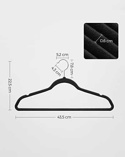 Set of 30 Velvet Coat Hangers 43.5 cm Long Suit Hangers Thin Heavy Duty 360° Rotating Hook for Coats, Shirts and Suits Black