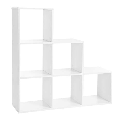 Stair Shelf Bookcase Step Shelf with 6 Cube Ladder Shelf Room Divider Cube Shelf Freestanding Office Living Room Bedroom White