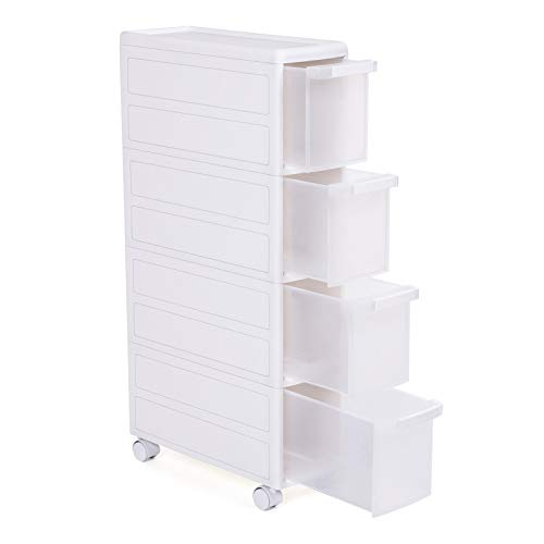 4 Drawer Recess Shelving Unit 2 Piece Separately Use Kitchen Shelving Bathroom Shelving Unit Stand Utility Trolley with Wheels 84.5cm High White