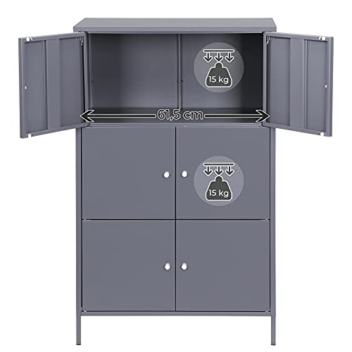 Storage Cabinet, 3-Tier Metal Office Cabinet, Multipurpose Storage Organiser Stand with 6 Doors, 65 x 36 x 105.2 cm, Max. Load Capacity 15 kg per Shelf, Grey