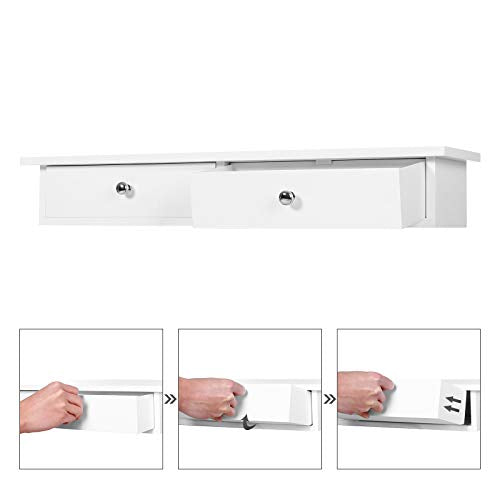 Wall Shelf, Floating Shelf with 2 Drawers, High Gloss Finish, Holds up to 15 kg, 65 x 15 x 10 cm, for Entryway, Living Room, Kitchen, White