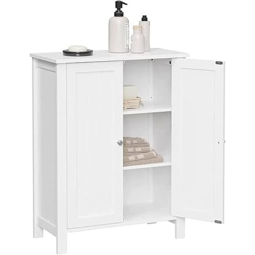 Freestanding Bathroom Cabinet Storage Cupboard Unit with 2 Doors and 2 Adjustable Shelves, White