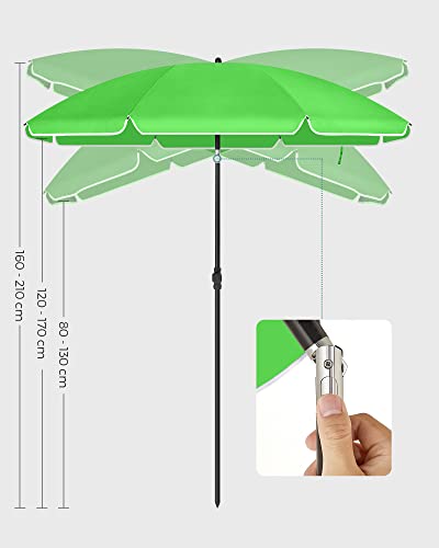 1.6 m Parasol, Beach Umbrella, UPF 50+, Sun Protection, Portable Octagonal Polyester Canopy, Fibreglass Ribs, Tilt Mechanism, Carry Bag, for Beach Garden Balcony Pool, Green