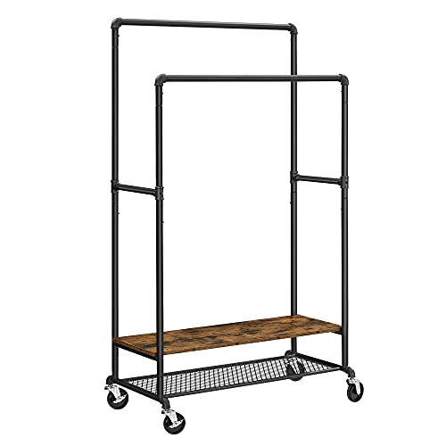 Clothes Rack on Wheels with 2 Clothes Rails and 2 Shelves 51 x 100 x 150/175 cm Industrial Design Vintage Brown / Black