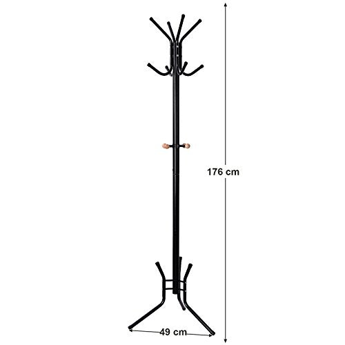 Stylish Metal Coat Rack Stand Hanger 12 hooks 176 cm Black