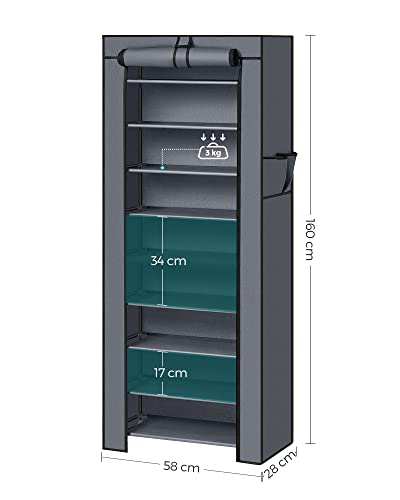 10 Tier Shoe Rack Cabinet for up to 27 Pairs of Shoes Free Standing Storage Organizer 58 x 28 x 160cm Grey