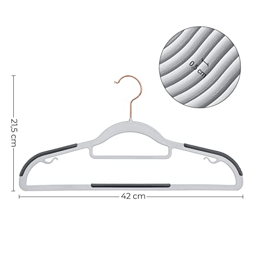 Set of 30 Clothes, Non-Slip Plastic, Space-Saving Coat Hangers, 0.5 cm Thick, 42 cm Long, 360° Swivel Hook in Rose Gold, Light Dark Grey , 42B x 21.5H cm