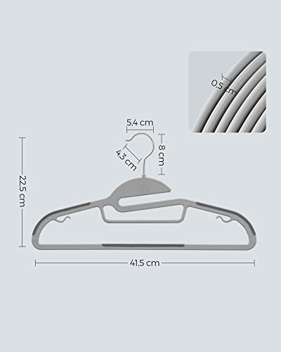 Set of 50 Plastic Hangers, Coat Hangers with U-Shaped Opening, Non-Slip, Space-Saving, 0.5 cm Thick, 41.5 cm Long, 360° Swivel Hook, Light and Dark Grey