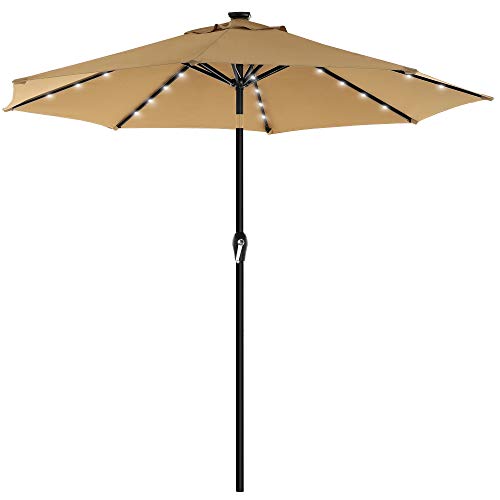 3 m Garden Parasol Umbrella with Solar-Powered LED Lights, Sunshade with UPF 50+ Protection, Tilting, Crank Handle for Opening Closing, Base Not Included, Taupe