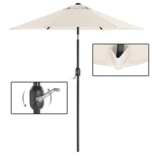 197 cm Garden Parasol Umbrella, UPF 50+, Sun Shade, 30° Tilt in 2 Directions, Crank Handle for Opening and Closing, for Outdoor Gardens Pool Balcony Patio, Base Not Included, Beige