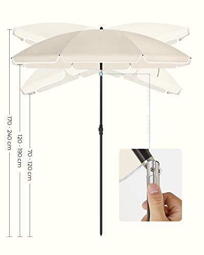 2 m Parasol, Beach Umbrella, UPF 50+, Sun Protection, Portable Octagonal Polyester Canopy, Fibreglass Ribs, Tilt Mechanism, Carry Bag, for Beach Garden Balcony Pool, Beige